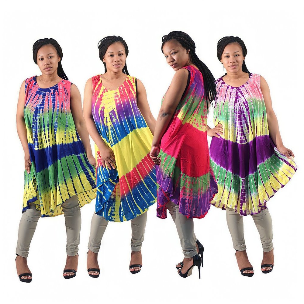Set of 4 Tie Dye Umbrella Dresses - ASSORTED Colors Wholesale One Size Fit All